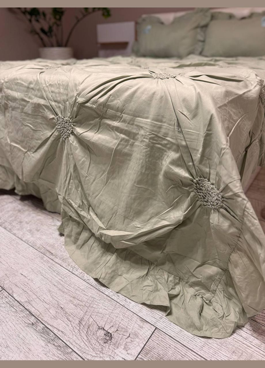 Постільна білизна Євро 200х220 наволочка 70х70 2шт Оливковий (П4-satin-zhatka-ser-002-01) No Brand (348094926)