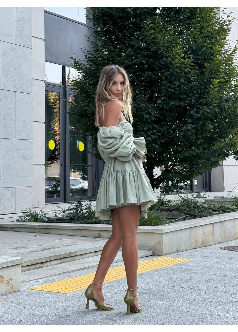 Оливкова святковий жіноча сукня barbara з обʼємними рукавами та пишною спідницею (mil577) milirud