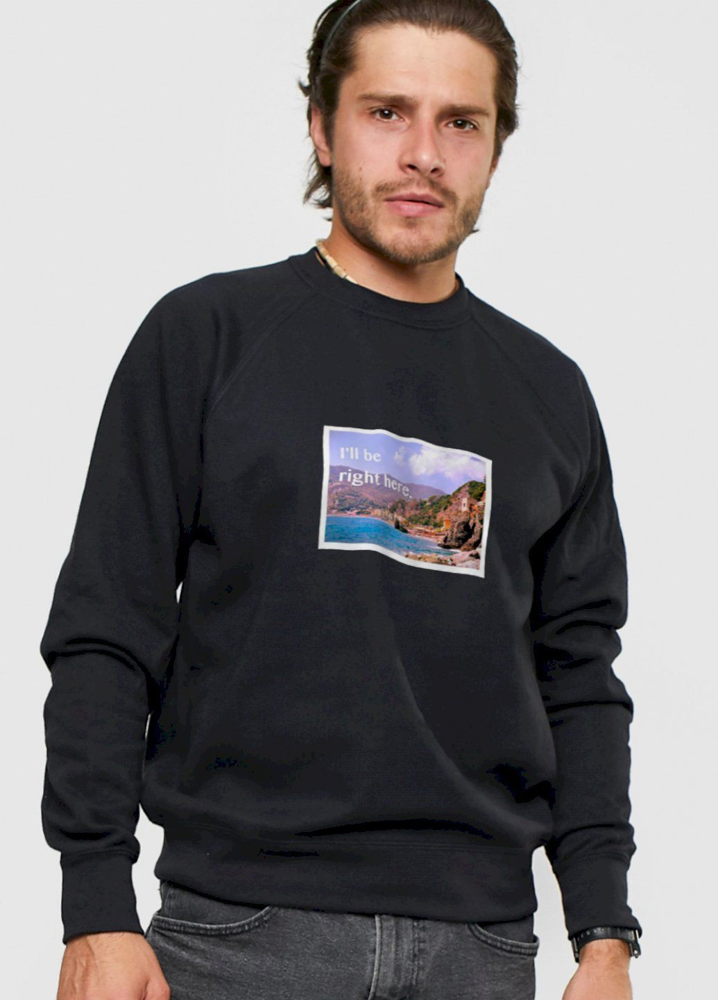 Черный свитшот мужской черный "i`ll be right here" YAPPI рисунок (303773113)