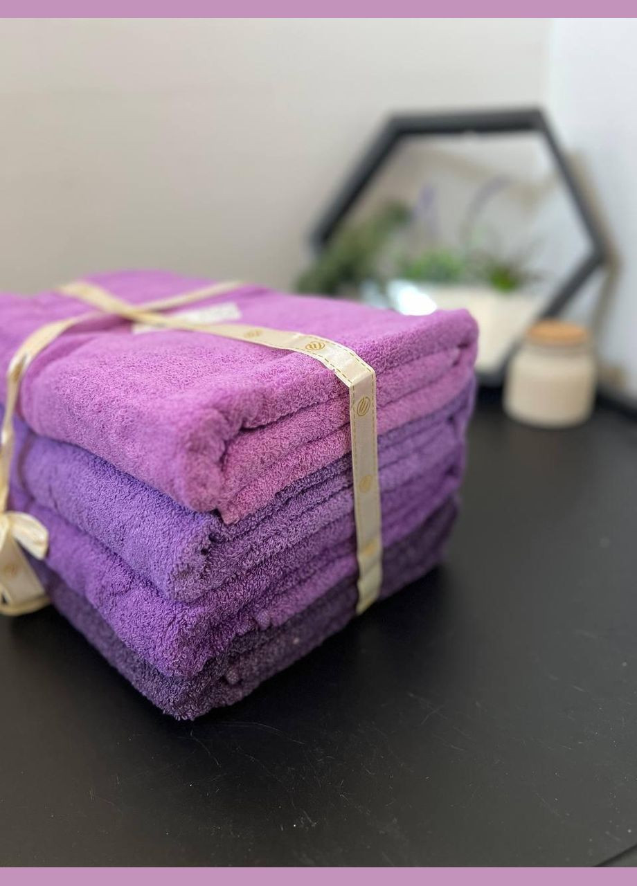 Набір махрових рушників для ванної 140х70 см 4 шт Фіолетовий (П4К-rai-rushnik-001-01) No Brand однотонний комбінований