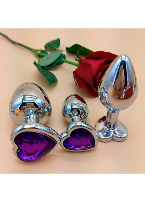 Набір синіх сталевих анальних пробок сердечка - 3 шт. (S/M/L) - Анальні іграшки No Brand (368893231)