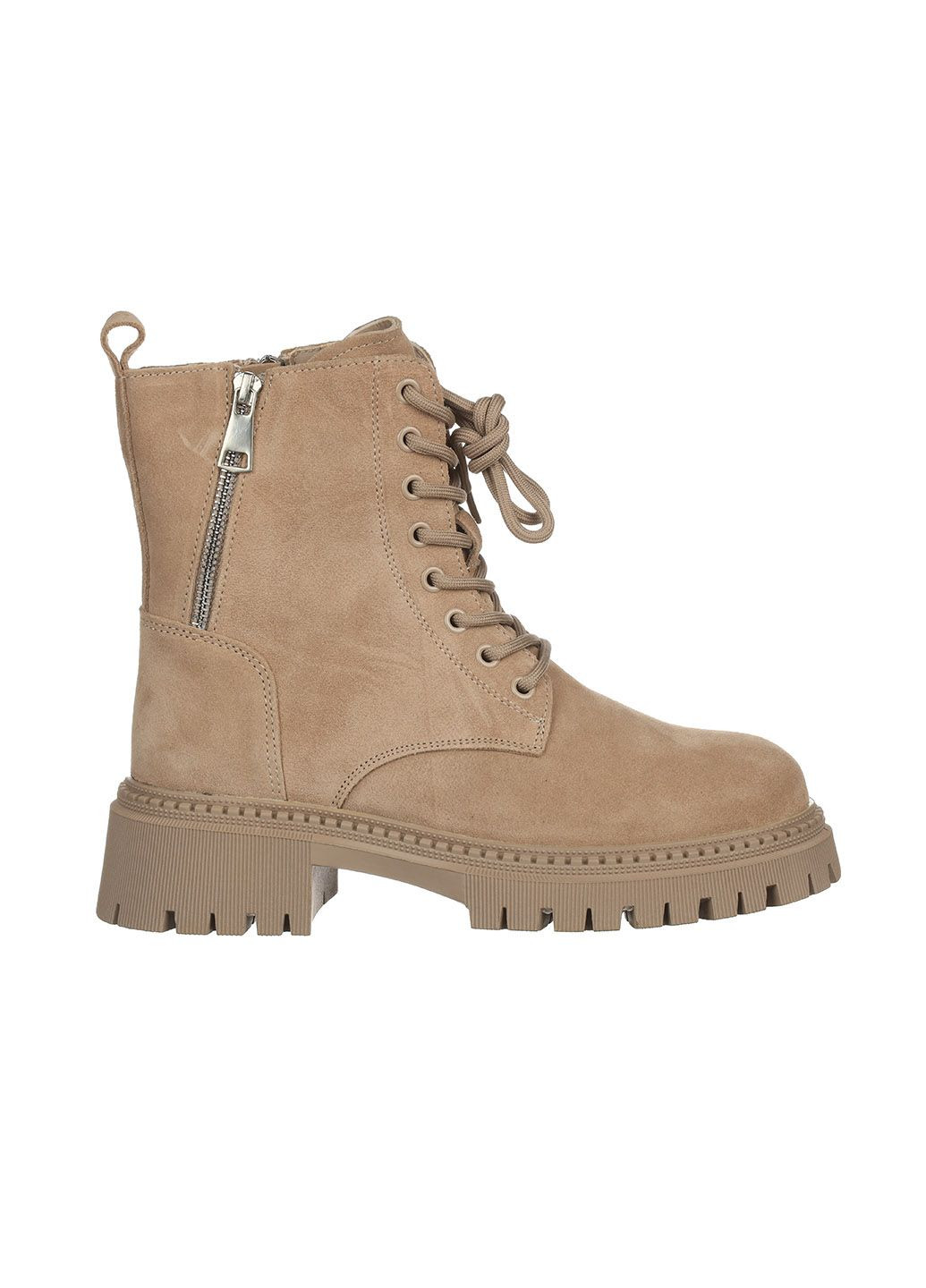 Зимние ботинки женские m058-4 зимние замшевые с шнуровкой на низкой подошве повседневные бежевые Hengji из натуральной замши