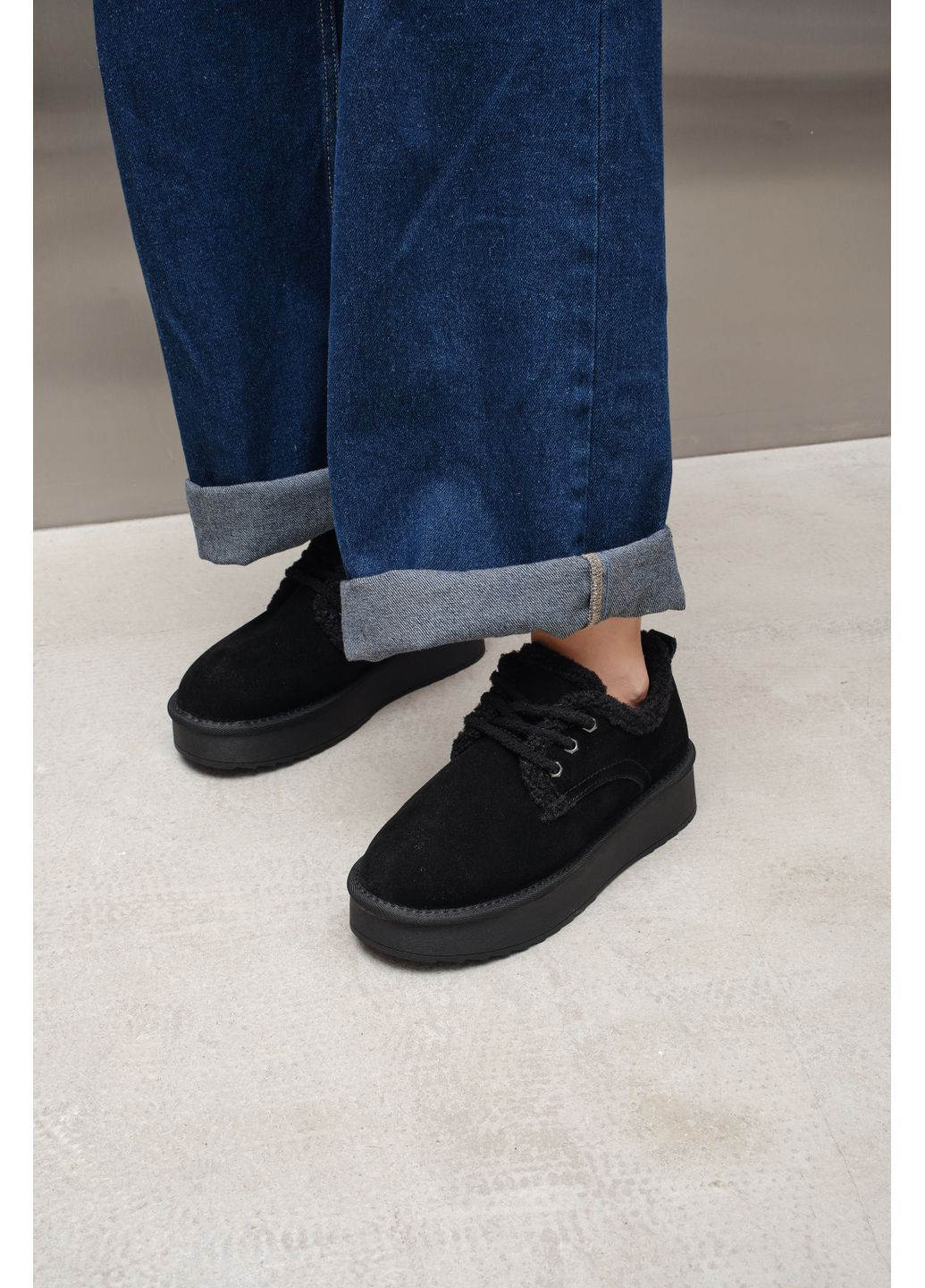 Stilli Женские зимние туфли из натуральной чёрной замши с меховой чёрной опушкой, стильная удобная обувь на каждый день черный з натуральная замша, украина — зима (363135161)