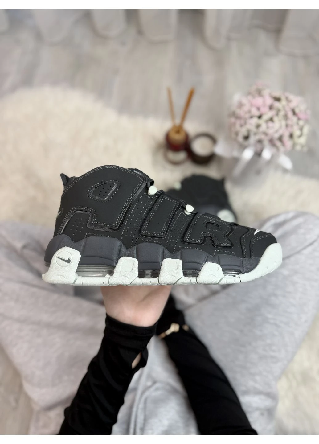 Черные демисезонные кроссовки мужские nike air more uptempo dark grey найк аир мор уптемпо черные No Brand