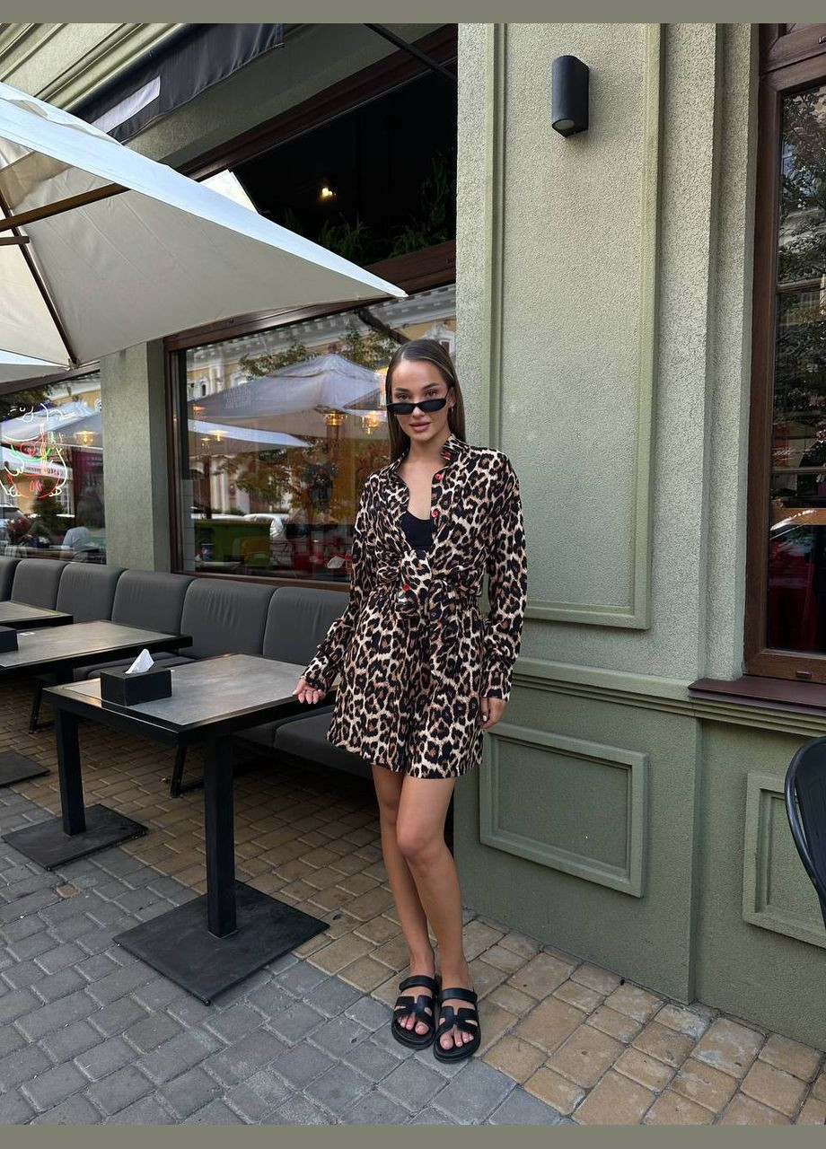 Женский прогулочный костюм с шортами леопард коричневого цвета 32939 No Brand (330797514)