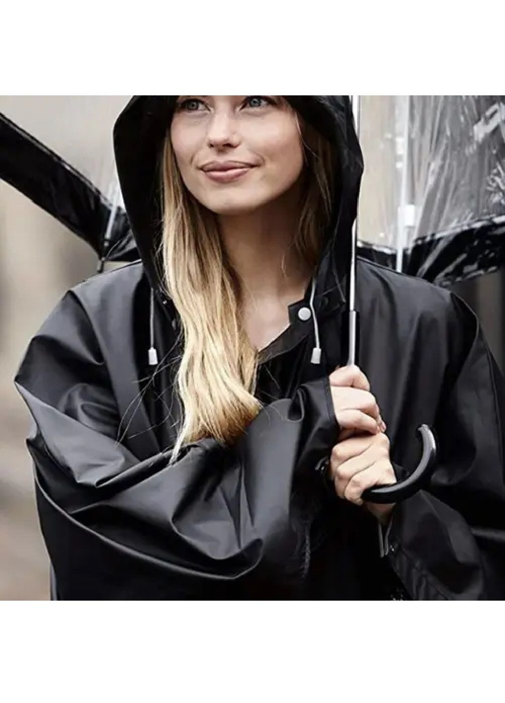 Дождевик плащ с капюшоном на кнопках унисекс универсальный размер водонепроницаемый материал 145х70 см (478710-Prob) Черный Unbranded (308911213)