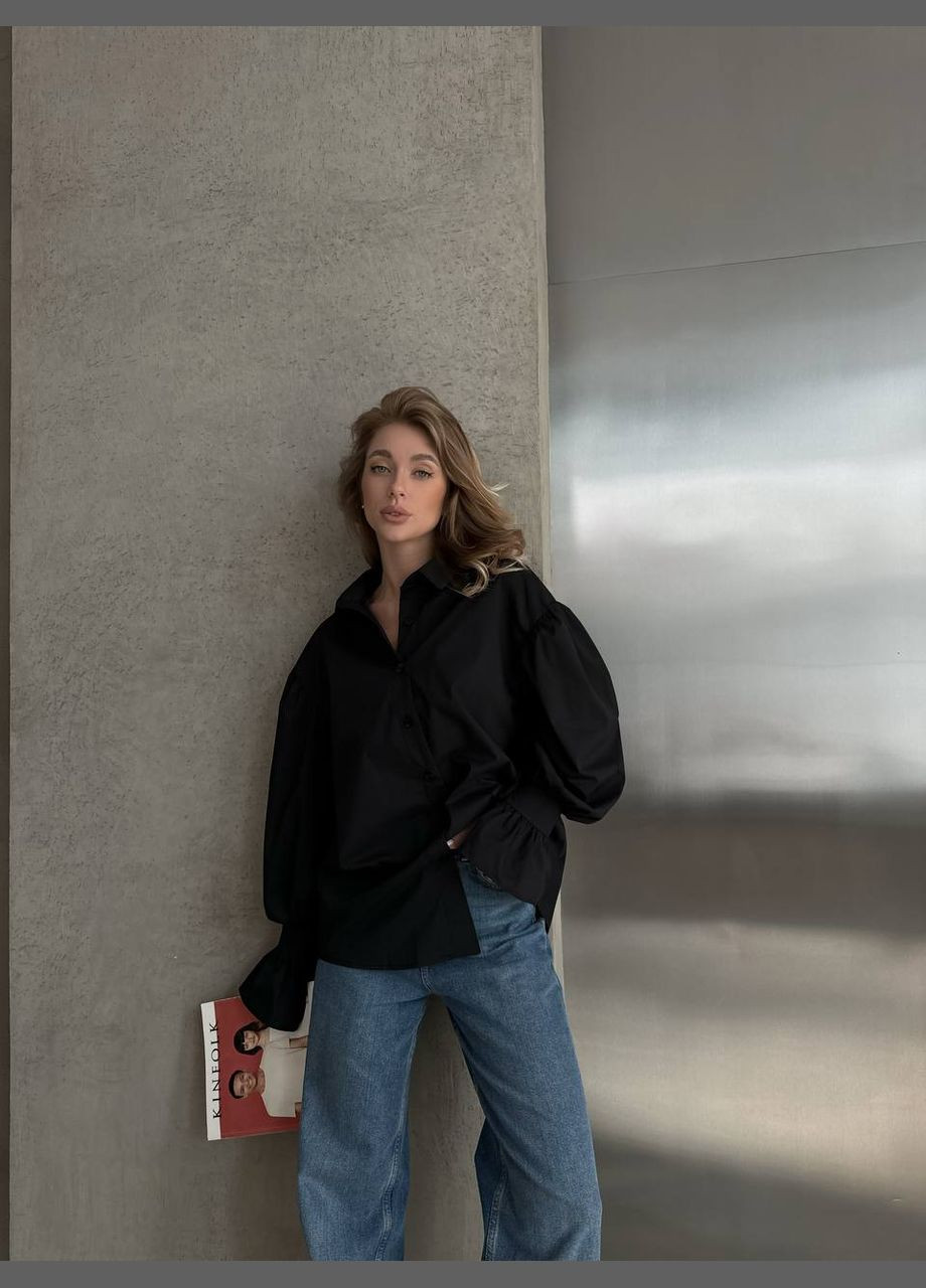 Черная кэжуал рубашка однотонная N.Family