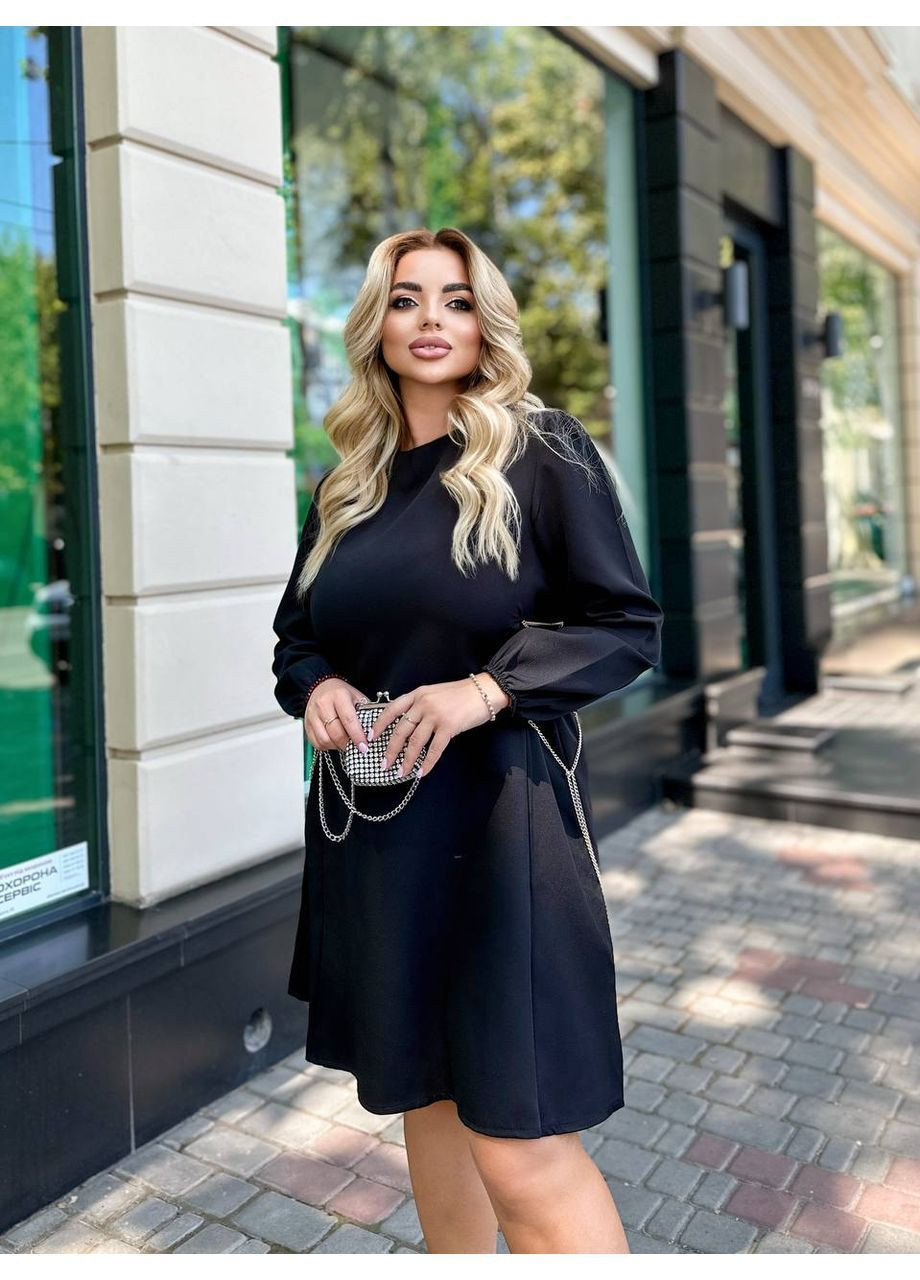 Черное повседневный платье женское а-силуэт KaraMix однотонное