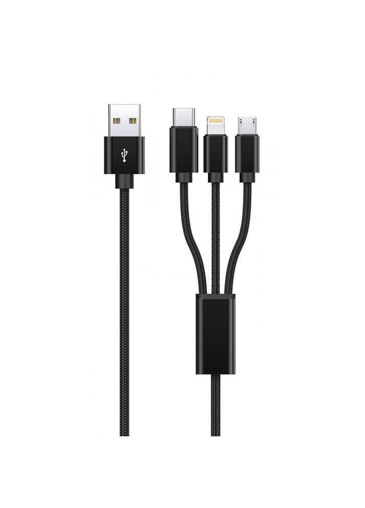 Кабель 3 in 1 TypeC + Micro USB + Lightning 1,2m Triple Connection black | Шнур для зарядки потрійний Proove (299717131)