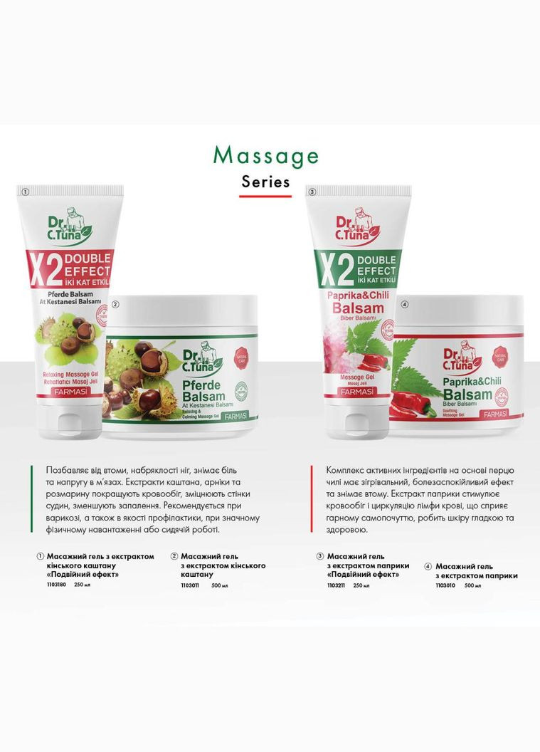 Гель массажный с экстрактом конского каштана "Двойной эффект" 125 мл Farmasi расслабление, охлаждение, для массажа, от воспалений, смягчение, противовоспалительное (341525764)