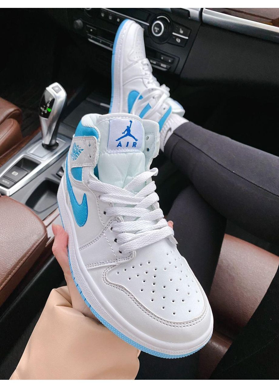 Белые демисезонные кроссовки мужские nike air jordan 1 high white blue найк аир джордан No Brand
