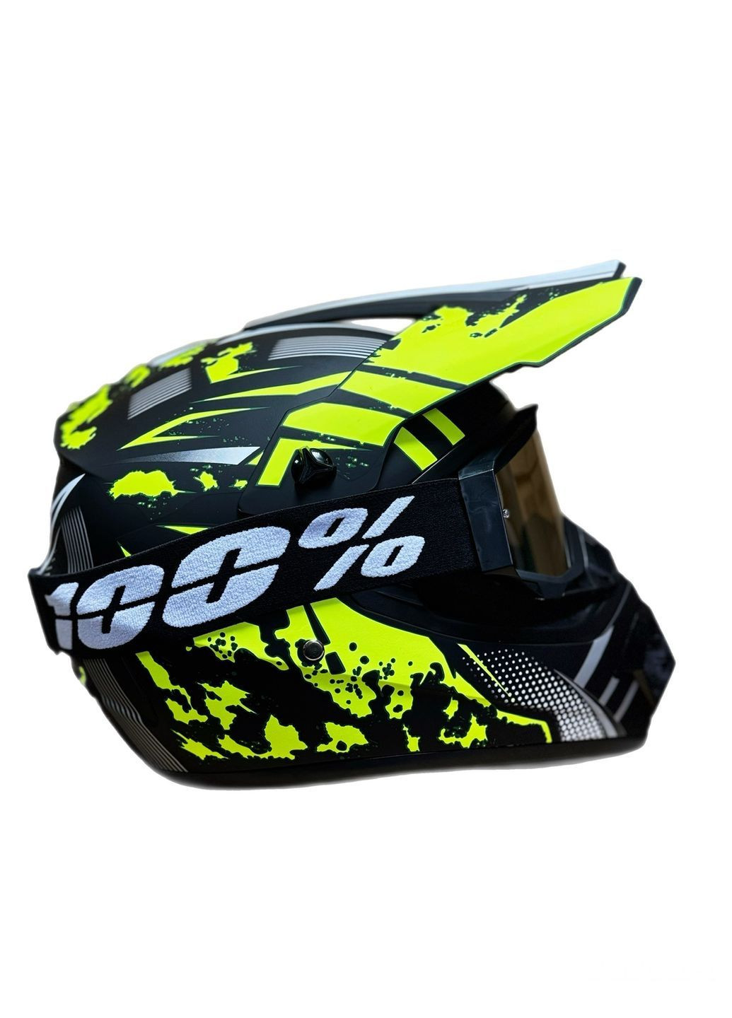 Мотошолом ендуро кросовий Helmet Green + окуляри Profi Black прозоре скло комплект No Brand (371921005)