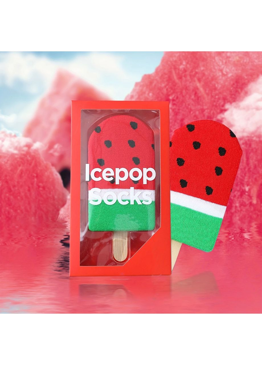 Червоні подарункові шкарпетки "кавунове морозиво", 1 пара, в упаковці на паличці, унісекс (363042291)