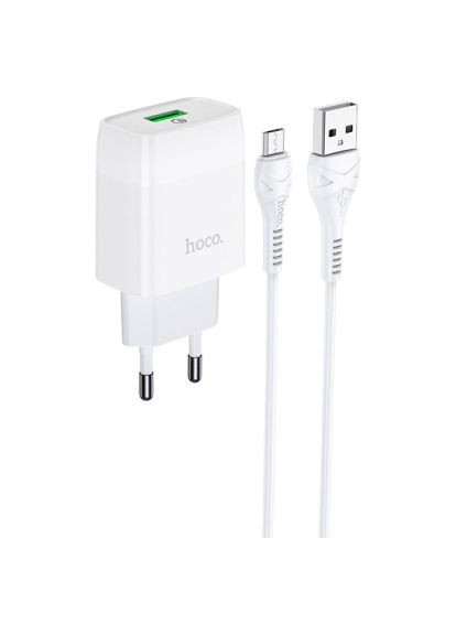 Зарядний пристрій C72Q Glorious USB QC3.0 + cable USB to Micro 5P 18W White (6931474732538) Hoco C72Q Glorious USB QC3.0 + cable USB to Micro 5P 18 (370014484)