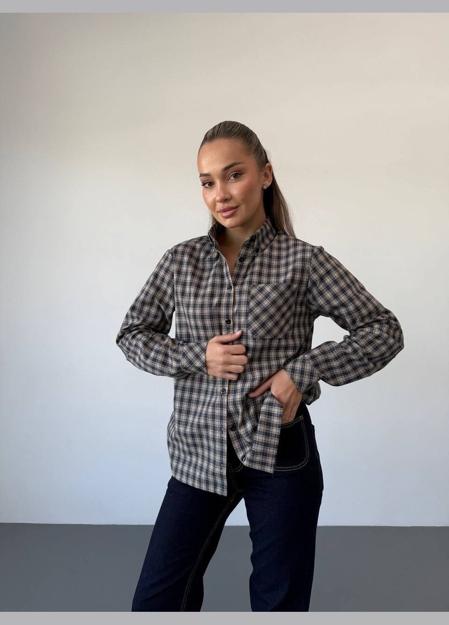 Синяя повседневный рубашка в клетку Lilove с длинным рукавом