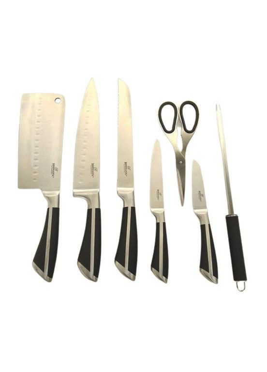 Набір ножів для кухні BH-8001-08 з нержавіючої сталі з підставкою 8 предметів Чорний Bohmann комбінований,