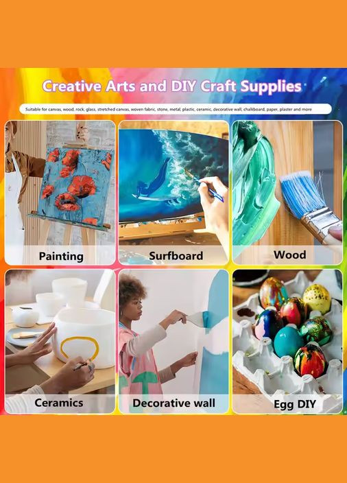 Набір художніх акрилових фарб, 24 кольори, для кераміки, дерева, скла, тканини для живопису та творчості No Brand (344573487)