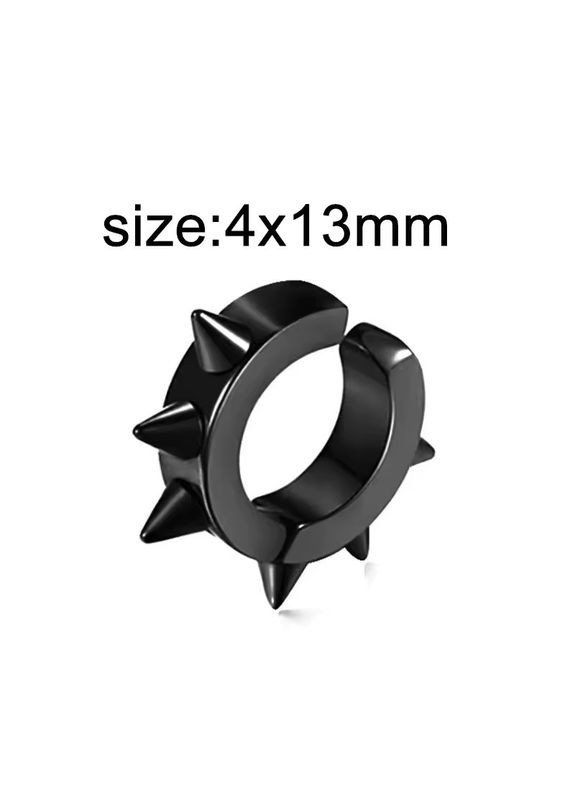 Серьга-кольцо клипса черная с шипами сталь готик-панк 1.3 см 4 мм Liresmina Jewelry (351851533)