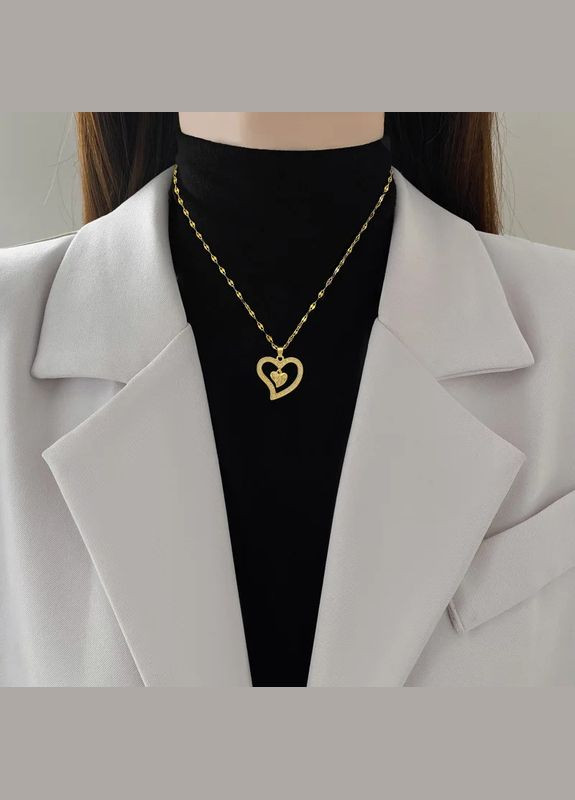 Цепочка с кулоном мед золото классическое двойное сердце кулон в виде двух сердец 2.3 см Liresmina Jewelry (285781014)