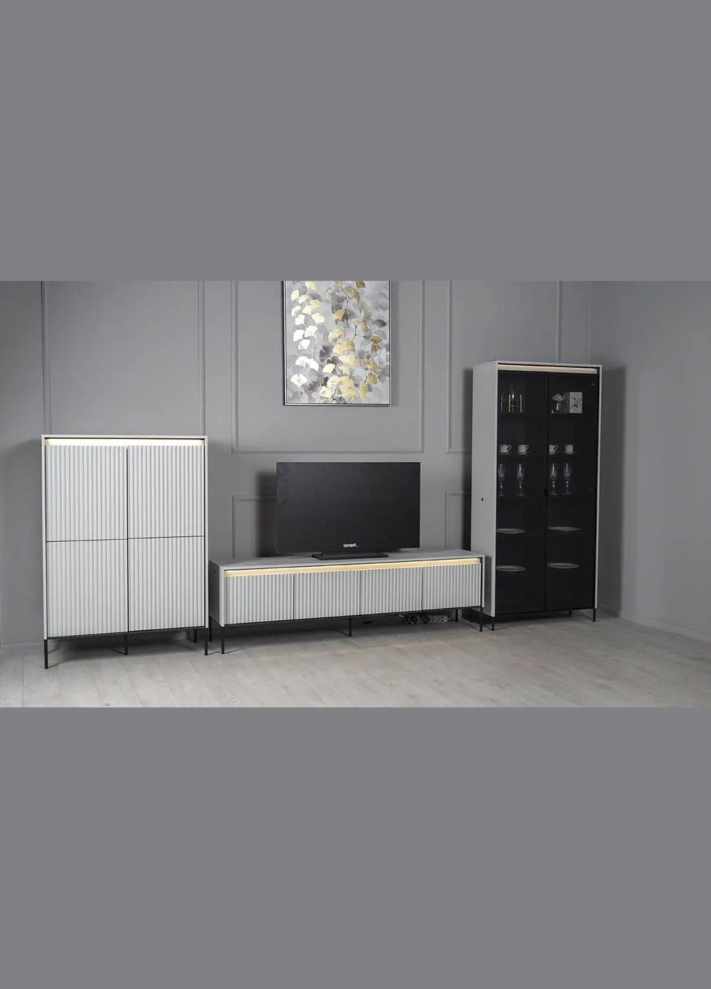 Витрина высокая 2-дв Тренд/черный с подсветкой LENART (356683957)