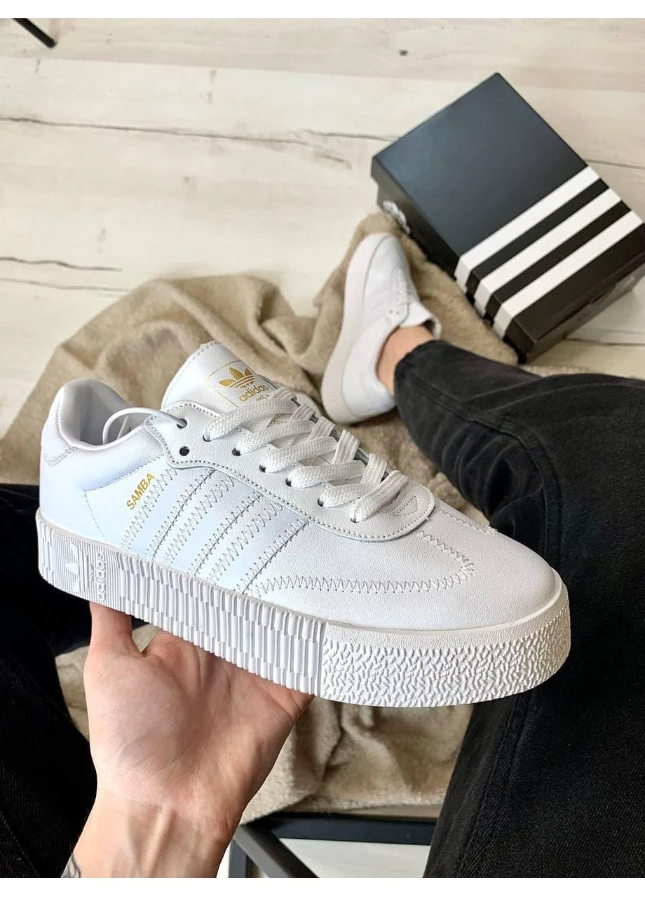 Белые демисезонные кроссовки мужские adidas samba all white адидас самба белые No Brand
