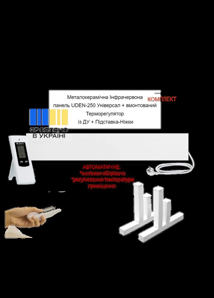 Металлокерамическая Инфракрасная панель UDEN250 Универсал + встроенный Терморегулятор из ДУ + Подставка-Ножки UDEN-S (307824583)