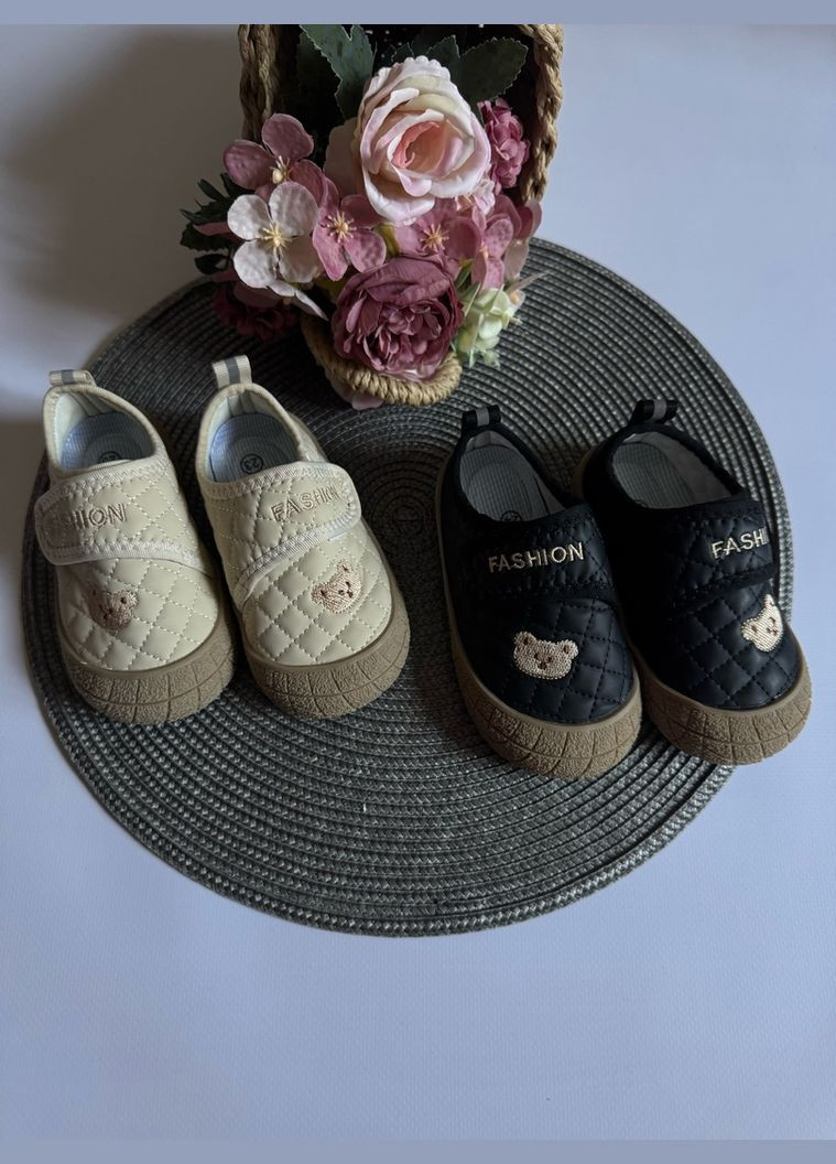 Бежеві всесезонні дитячі кеди з ведмедиком 10778 No Brand