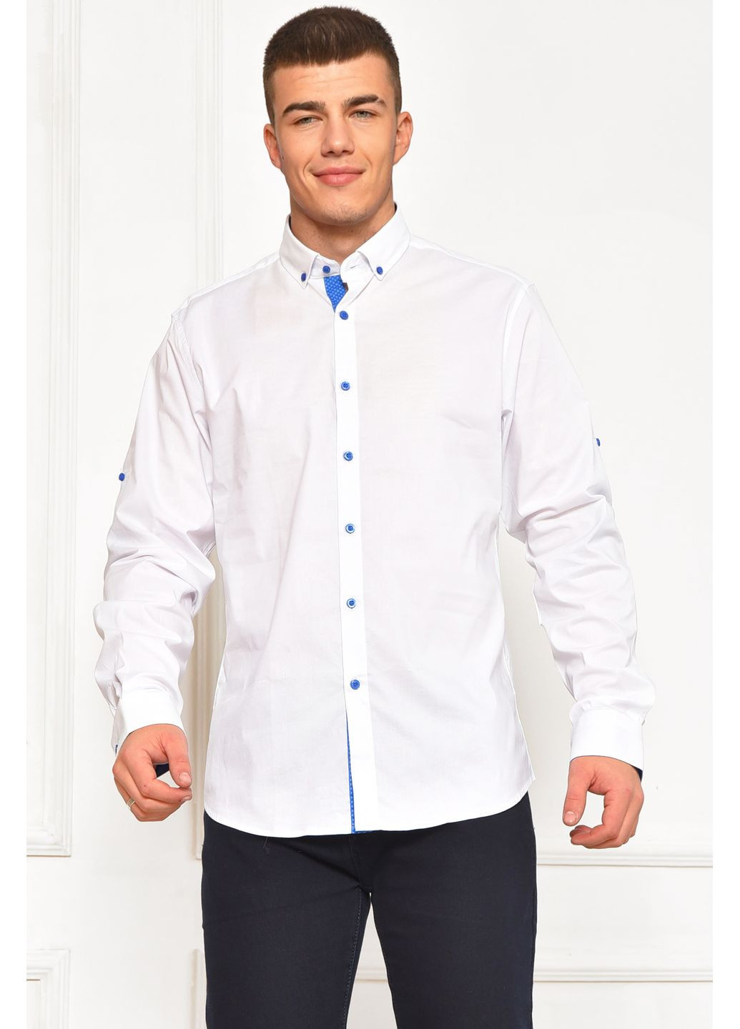 Сорочка чоловіча однотонна білого кольору Let's Shop (367180007)