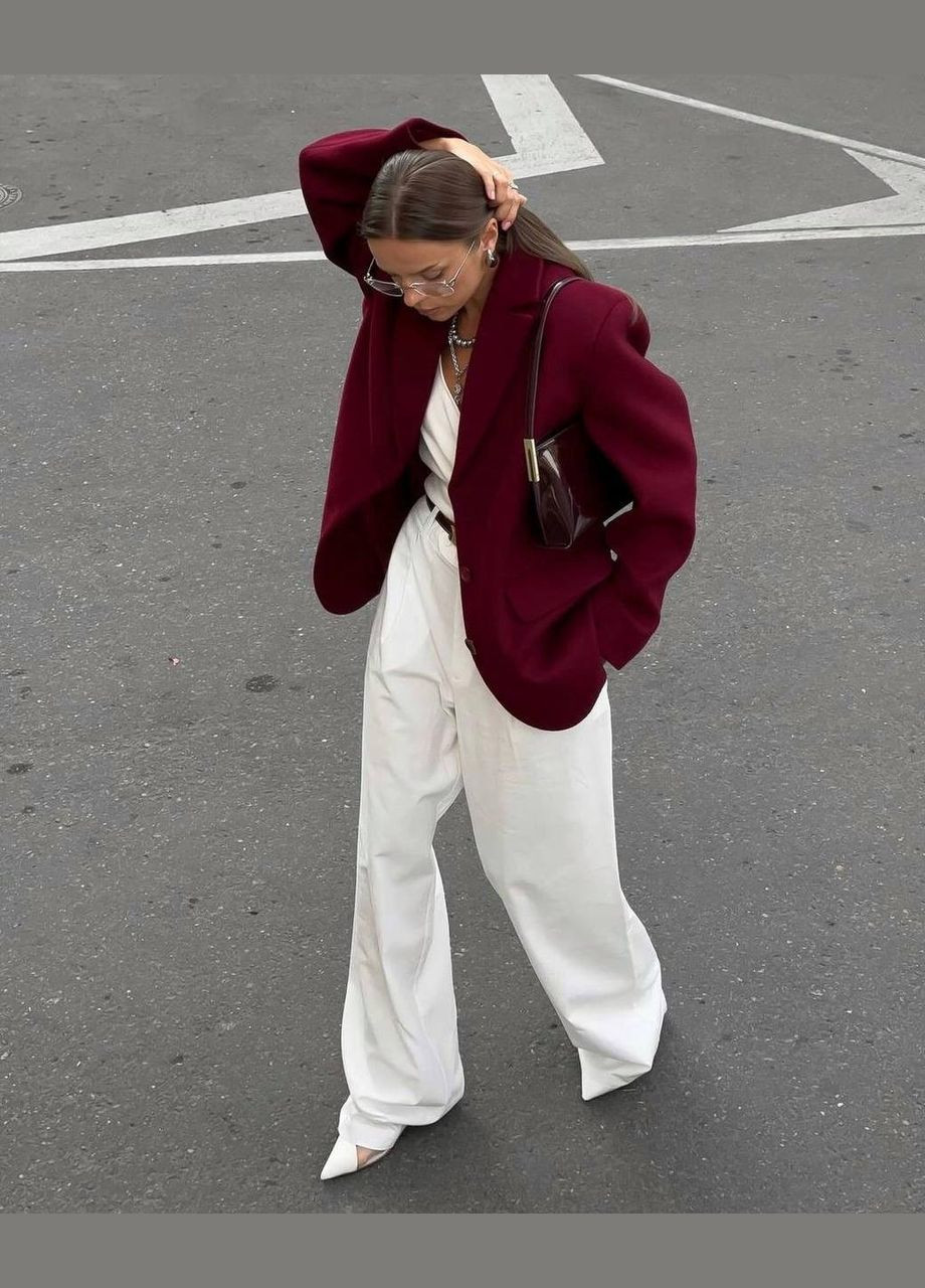 Темно-бордовый женский классический бордовый пиджак полностью прошитый+подкладка, качественный однотонный пиджак с двумя пуговицами и карманами No Brand однотонный - демисезонный