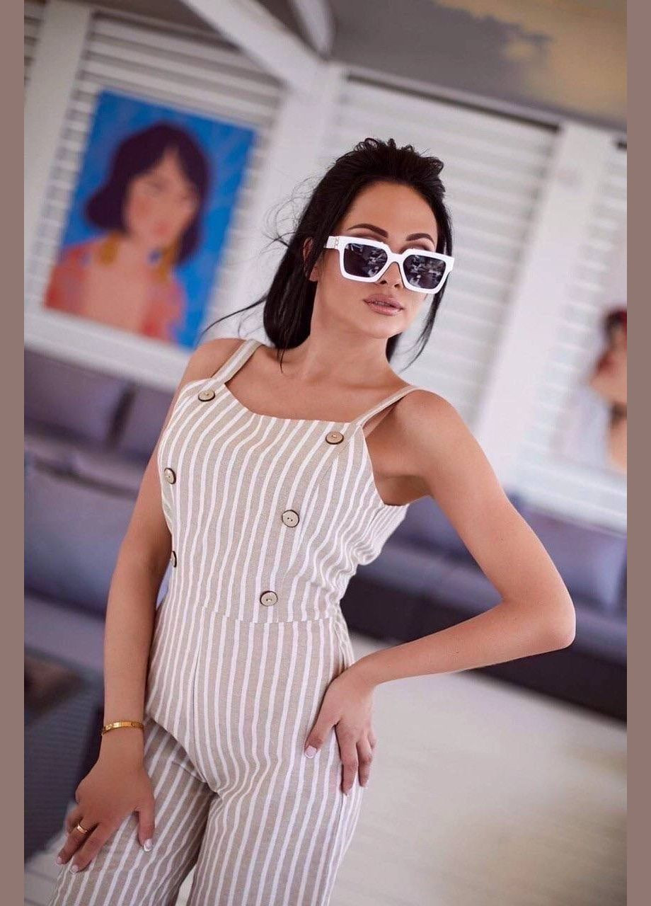 Жіночий комбінезон No Brand комбінезон-брюки смужка бежевий повсякденний, вечірній, діловий, кежуал льон