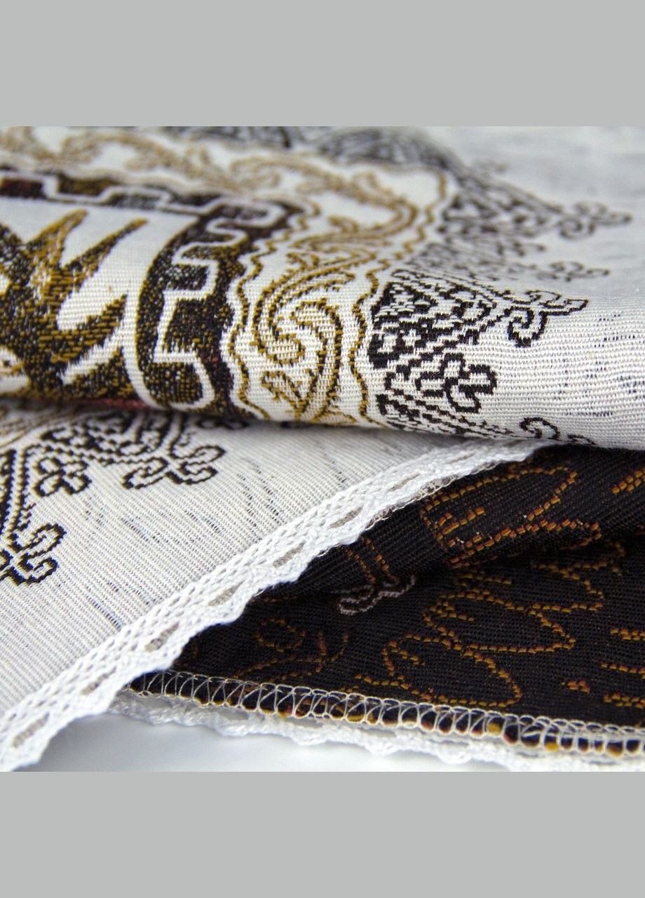 Скатерть гобеленовая белая прямоугольная праздничная с кружевом для квадратного или прямоугольного стола Стильная пион 100х100 Maystat (305390498)