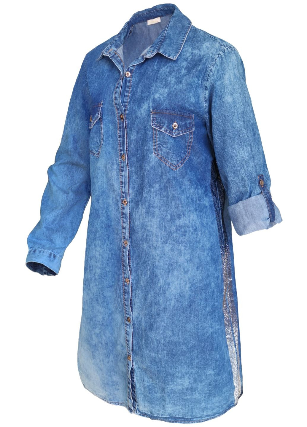 Синее кэжуал платье-рубашка джинсовое хлопковое турция cиний LedTeks