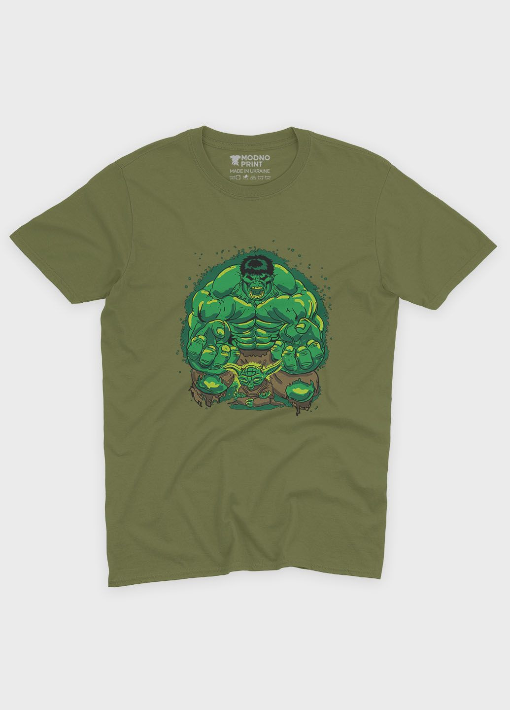 Хаки (оливковая) мужская футболка с принтом супергероя - халк (ts001-1-hgr-006-018-003) Modno