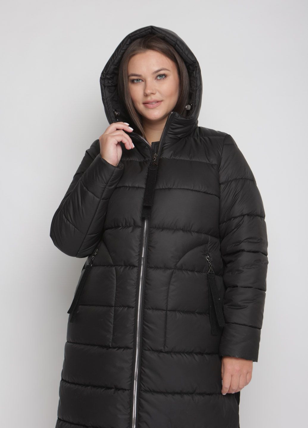 Черная зимняя парка зимняя женская большого размера SK