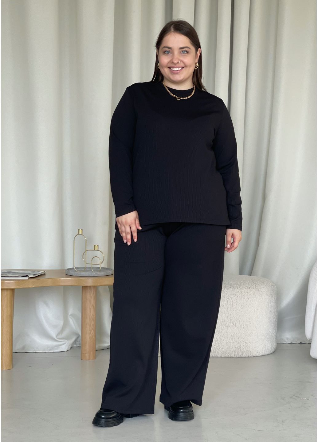 Зимние теплые широкие штаны палаццо в рубчик на флисе Merlini Ассаго (303988909)