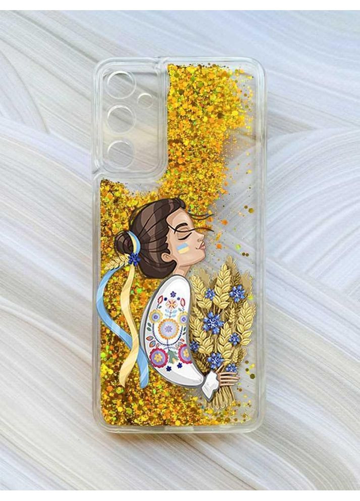 Чехол с плавающими блестками на Samsung Galaxy A24 (A245) Золотой:: Украинка с колосками (принт 172) CASE CONTROL (360674853)