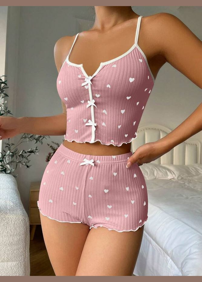 Розовая всесезон пижама женская майка + шорты майка + шорты Soda