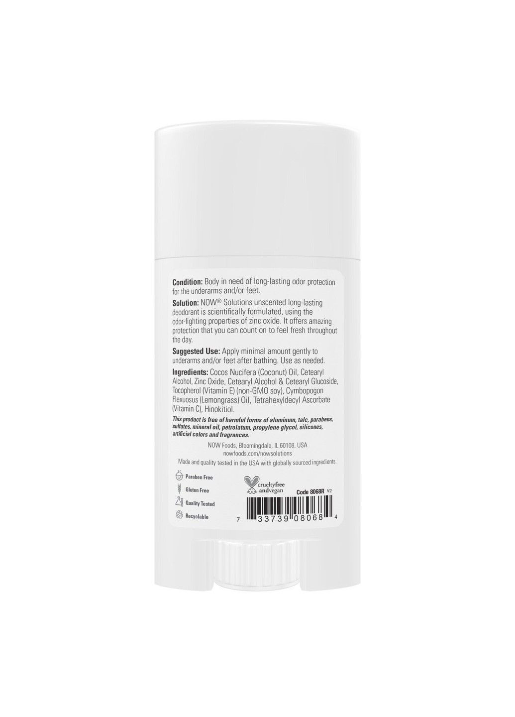 Дезодорант-Карандаш Длительного Действия Long-Lasting Deodorant - 62г Без запаха Now Foods (285813654)