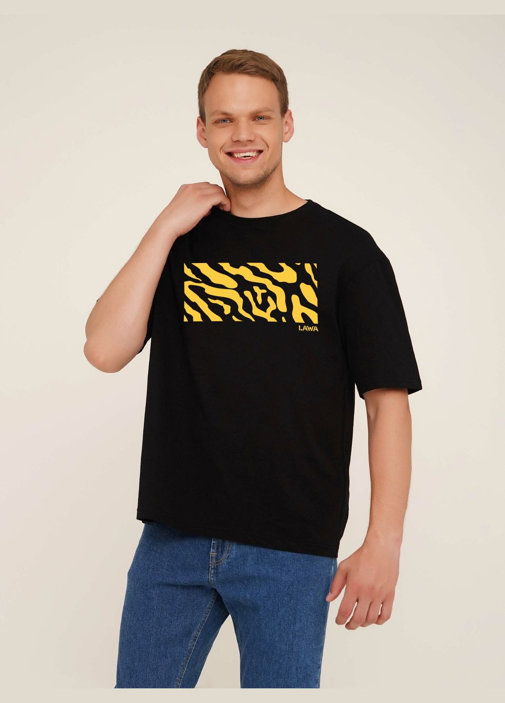 Черная футболка с принтом мужская p-mb02310 черный shop (2000990524737) LAWA