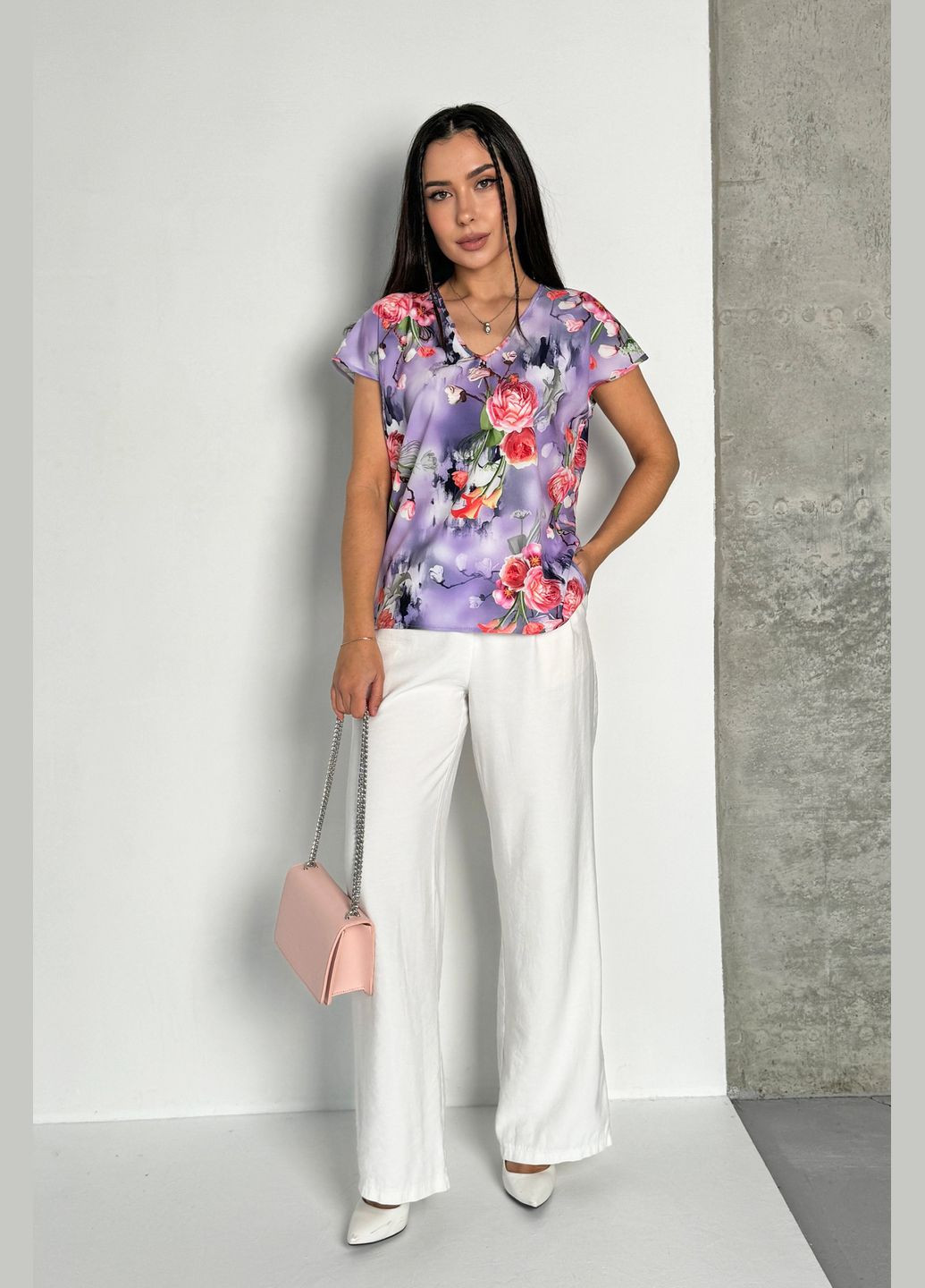 Сиреневая летняя нежная и стильная женская блуза в цветочный принт INNOE Блуза
