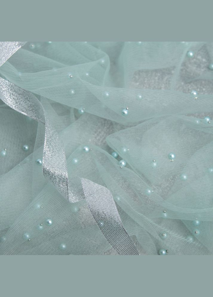 Тканина сітка фатин декоративна з перлами з бусинами бірюза IDEIA (308351810)