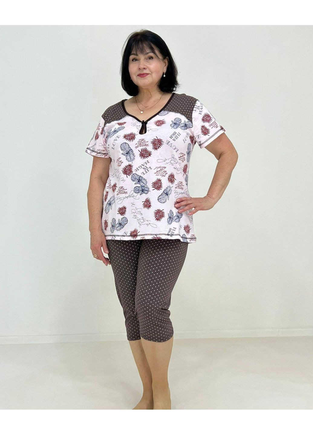 Розово-коричневая всесезон женский комплект перо (футболка + бриджи) pars 58-60 розовый (43151558-3) Triko