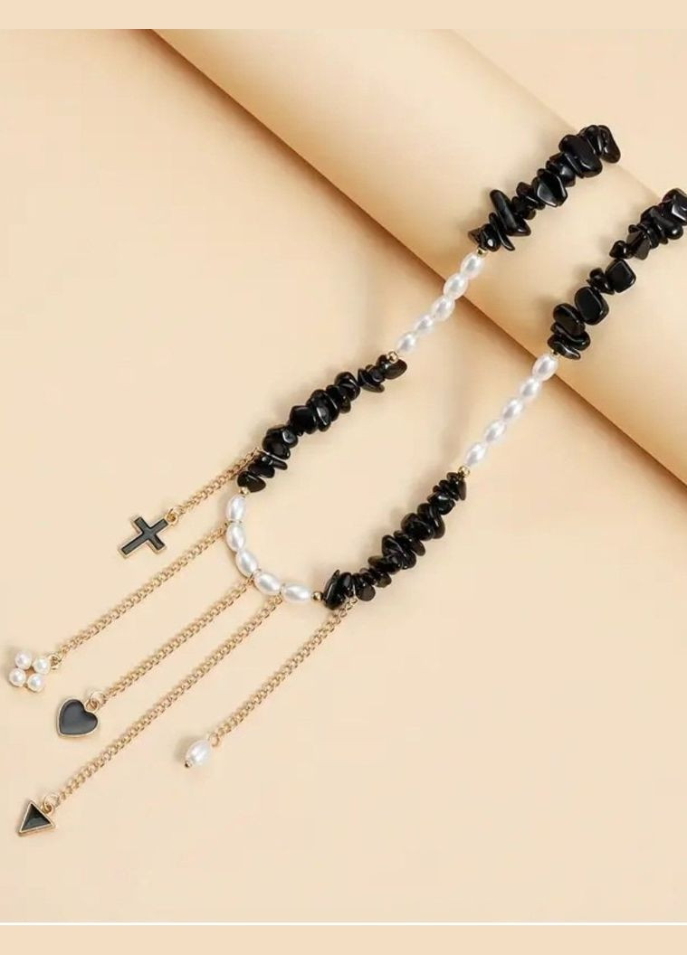 Намисто з підвісками на ланцюгах хрест, серце, 1152 No Brand (345627716)
