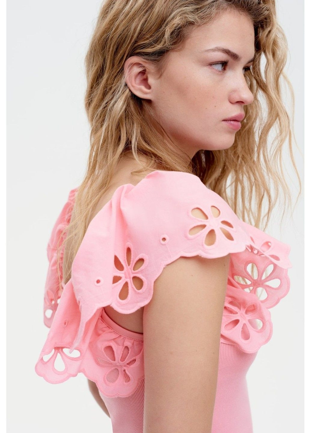 Жіночий трикотажний топ з мереживними оборками Н&М (58280) ХХS Рожевий H&M (327215402)
