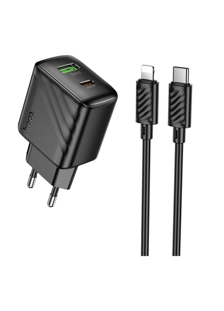 Сетевое зарядное устройство Hoco CS25A 1USB-C/1USB PD/QC 20W+Type-C to Lightning (Черный) Home (340908118)