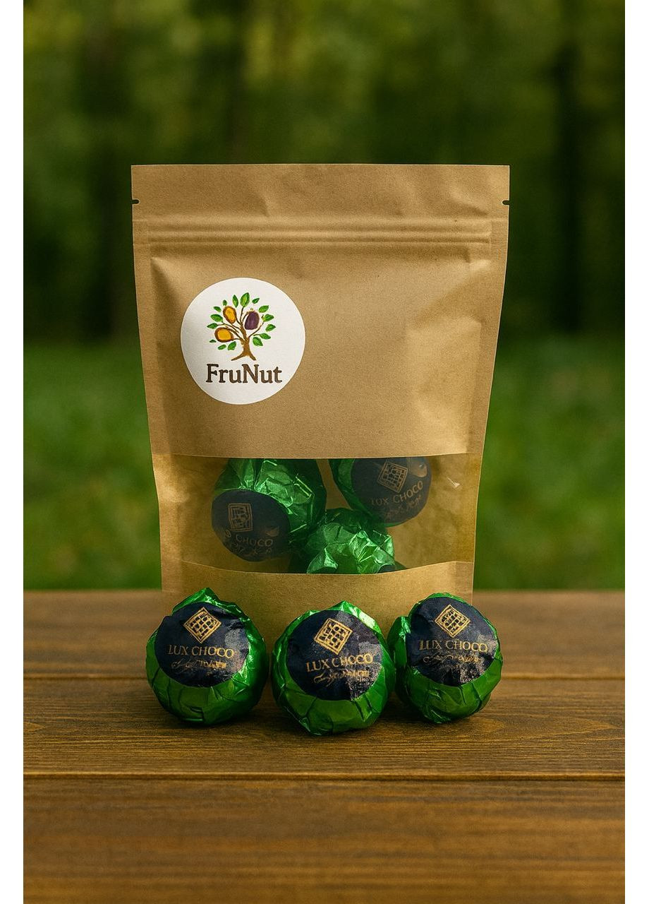 Дубайские конфеты, черный шоколад, 3 шт (фисташка, миндаль, фундук), зеленая FruNut (368559676)