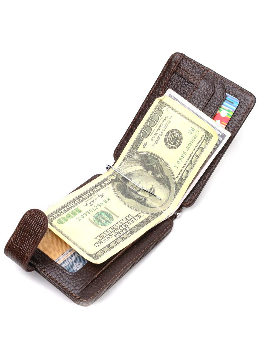 Фактурний затискач для грошей з картхолдером та шкіряним хлястиком коричневий (sku_21940) No Brand (327819790)