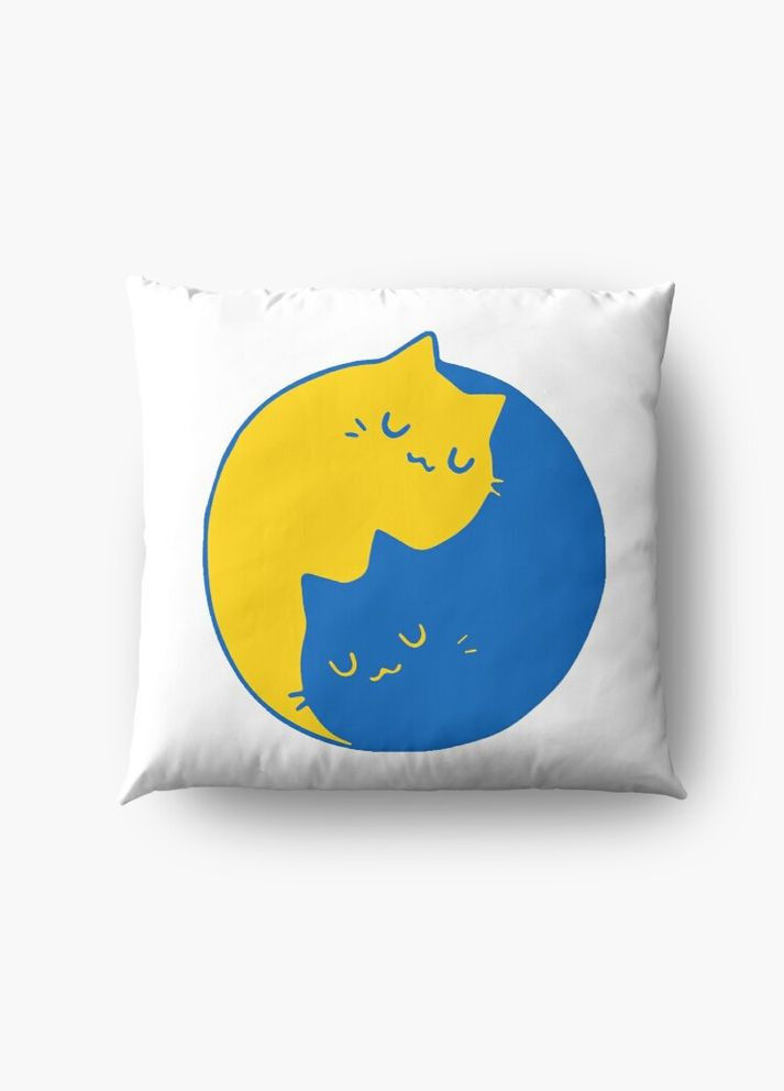 Подушка декоративная с принтом "Украинские коты Инь и Ян (синий и желтый)" Кавун (316096189)
