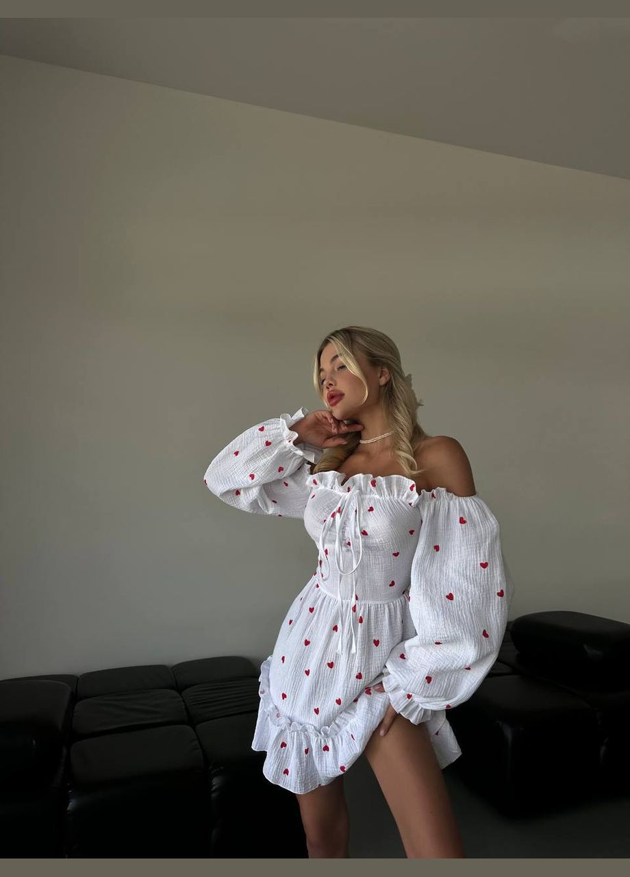 Білий коктейльна, повсякденний, кежуал, джинсова, вечірня сукня жіноча з відкритими плечима Україна сердечка