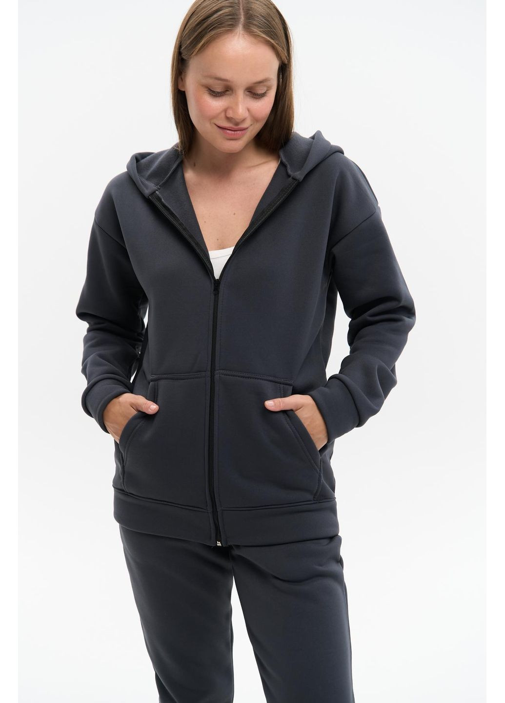 Женский теплый спортивный костюм Большого размера на молнии из тринитки на флисе. No Brand (365830131)